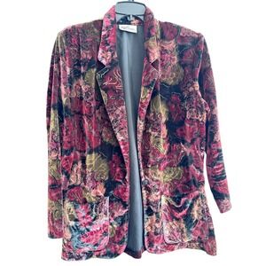 Katie Brooke Velvet Floral Blazer Whimsygoth Textured Metallic Gold Filigree